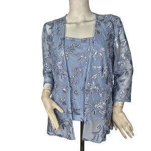 Alex Evenings Women's Top Jacket 2 Pc Garment Size SP  Blue 3/4 Sleeve   (04)